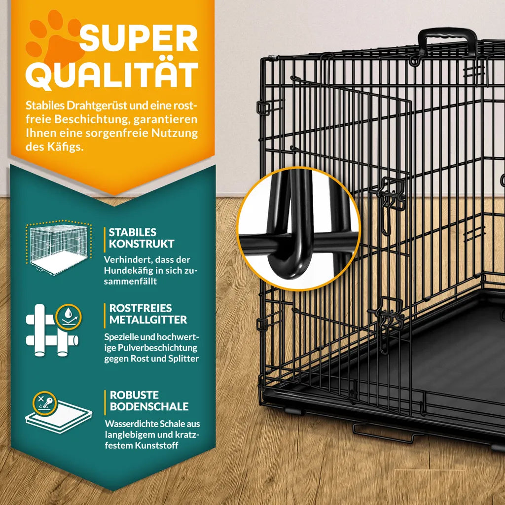  TRESKO® Hundekäfig 77x48x54cm Metall Transportkäfig Auto Hundebox Transportbox Faltbar Drahtkäfig