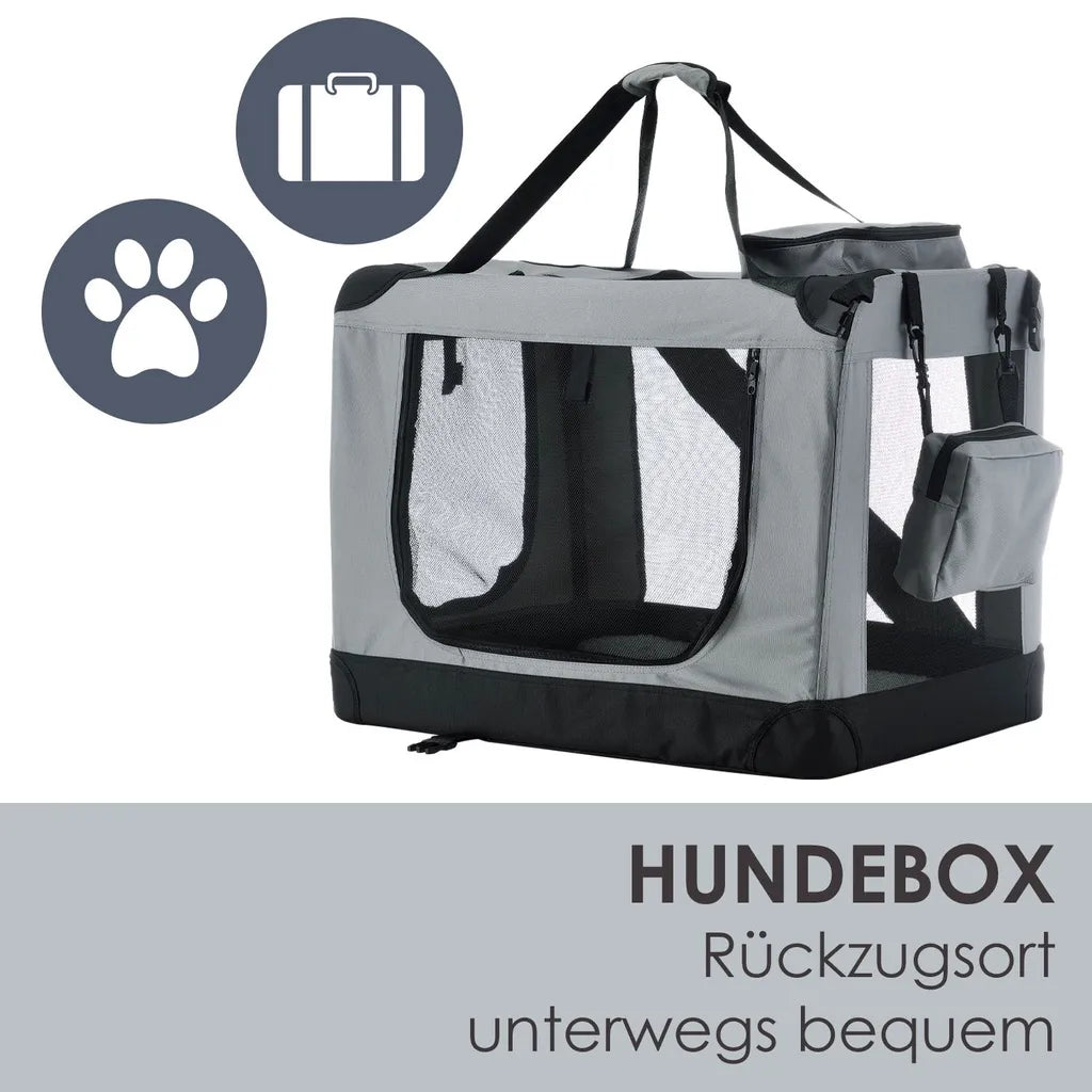  Juskys Hundetransportbox Lassie XL (grau) Faltbar - 58 X 82 X 58 Cm - Hundebox Mit Decke, Tasche & Griffen – Stoff Autotransportbox Für Hunde
