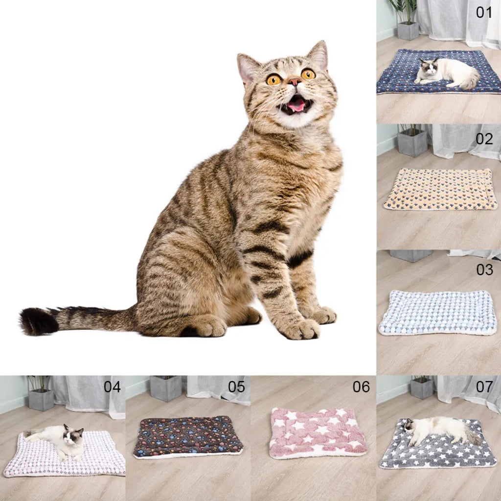  1X Katzenbett Matte Hundebetten Haustier Schlafmatte Weich Flanell Wolle Decke Für Kleine Große Hunde Katzen Doppelseitige Verwendung(E)
