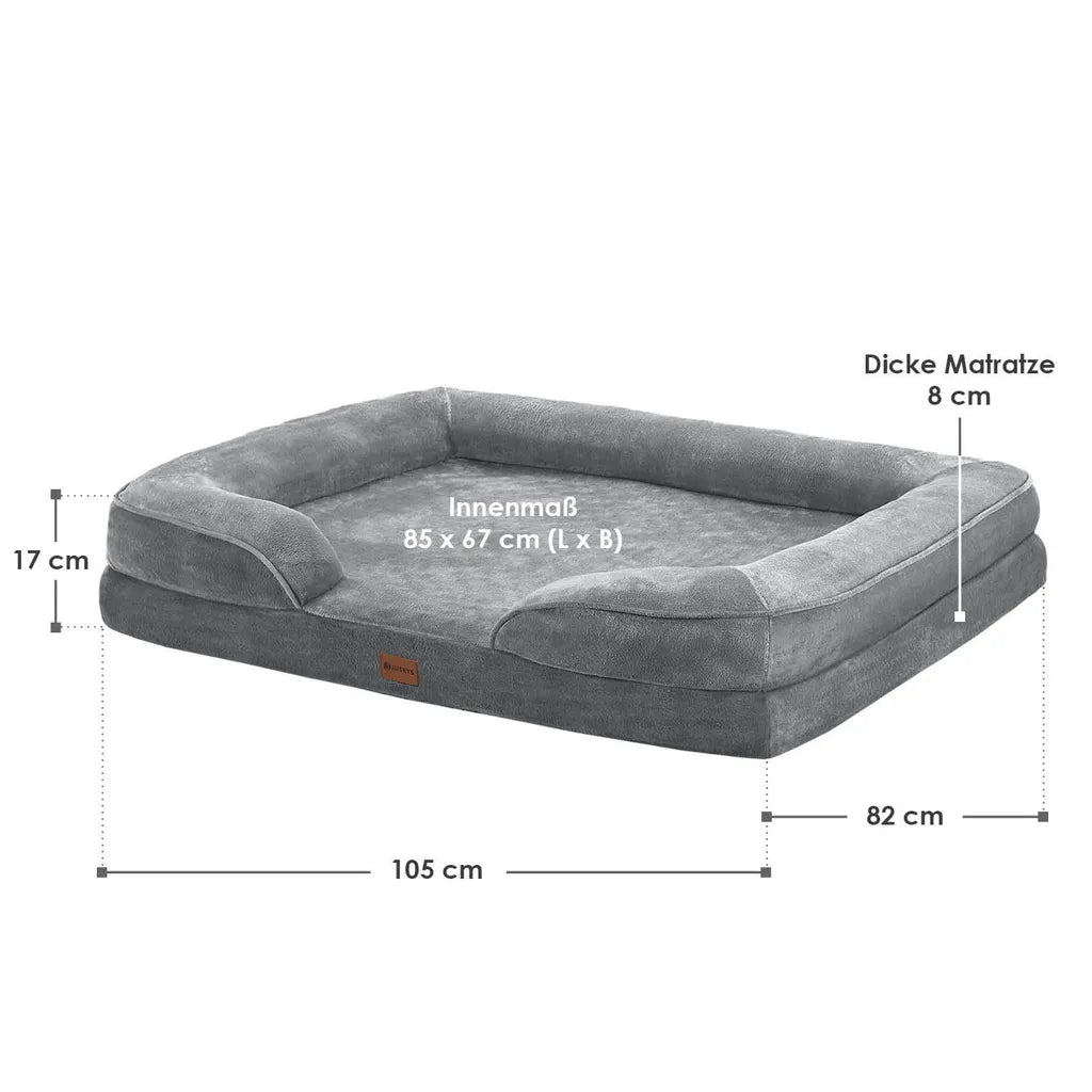  Juskys Hundebett Sheena XL Orthopädisch, Waschbar & Rutschfest – 105 X 82 X 17 Cm– Hundesofa Flauschig Große Hunde Grau – Haustierbett Hundesofa