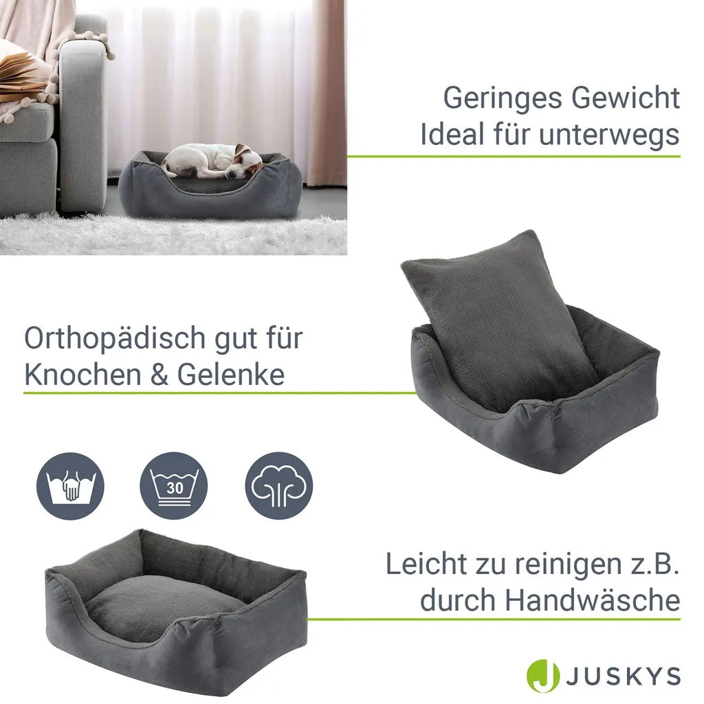  Juskys Hundebett Eila S – Hundekorb 50 X 37 X 15 Cm – Orthopädisches Hundekissen Waschbar & Flauschig - Haustierbett Für Kleine Hunde & Katzen In Grau