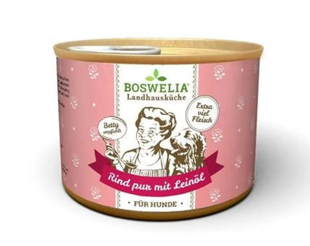  BOSWELIA - Betty's Landhausküche ¦ Rind Pur Mit Leinöl - 12 X 200g ¦ Nasses Hundefutter In Dosen