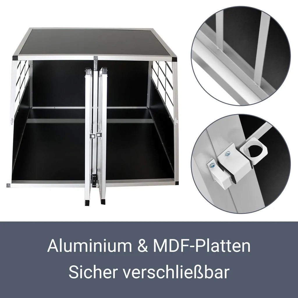  Juskys Alu Hunde-Transportbox XL - 96 × 91 × 70 Cm – Auto Hundebox Robust & Pflegeleicht – 2 Gittertüren Verschließbar - Reisebox Für Hunde