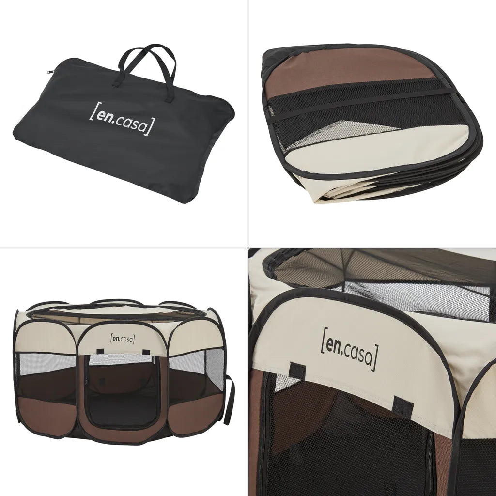  Hundelaufstall Telford 58 X 114 X 114 Cm Tierlaufstall Für Innen- Und Außenbereich Welpenlaufstall Hundehütte Braun / Cremefarben