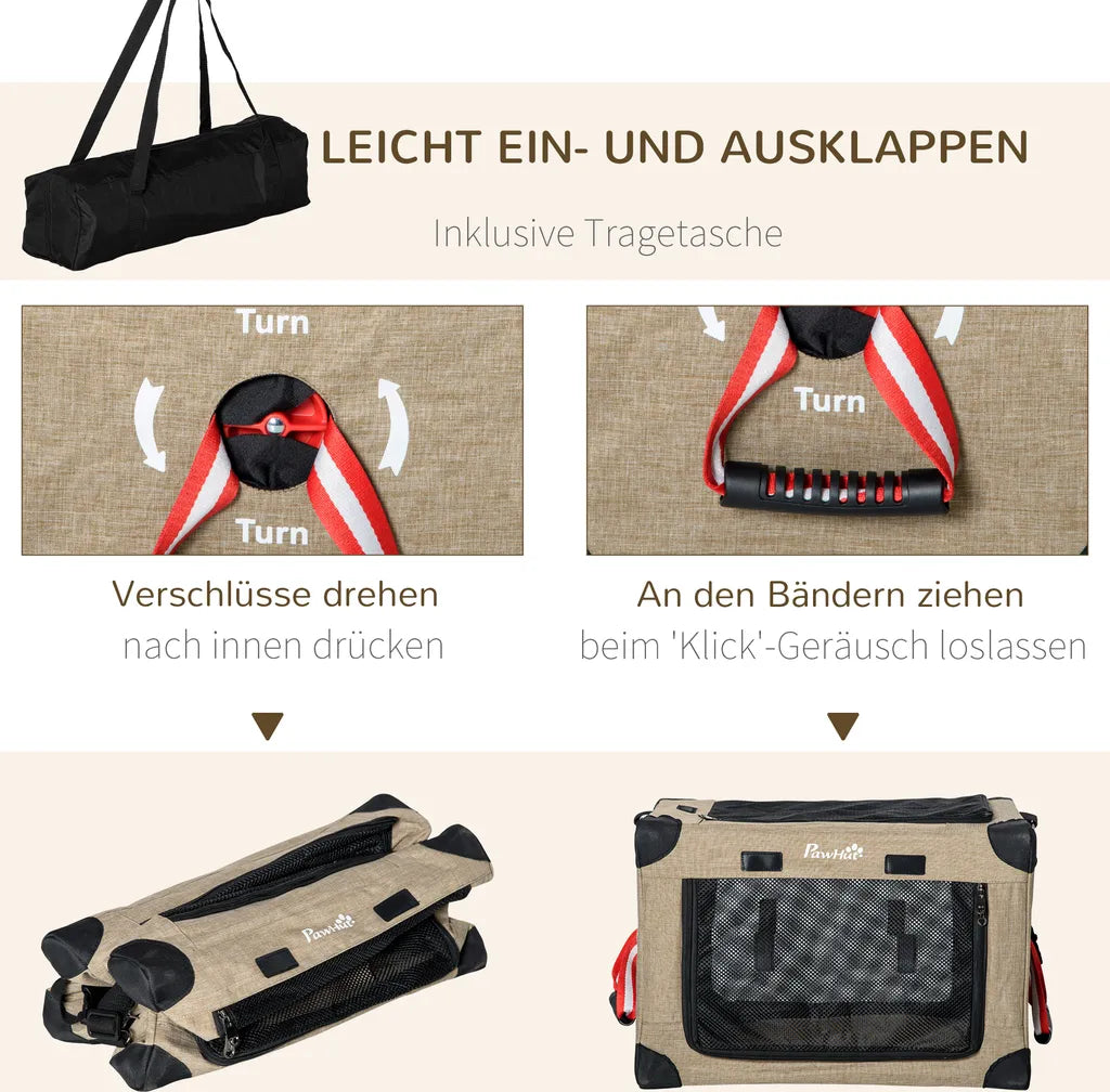  PawHut Hundebox Hundetransportbox Reisebox Faltbar Hundetasche Transporttasche Mit Tragegriff Tragetasche Für Tiere Atmungsaktiv Oxfordstoff Khaki 48,5 X 33,5 X 33 Cm