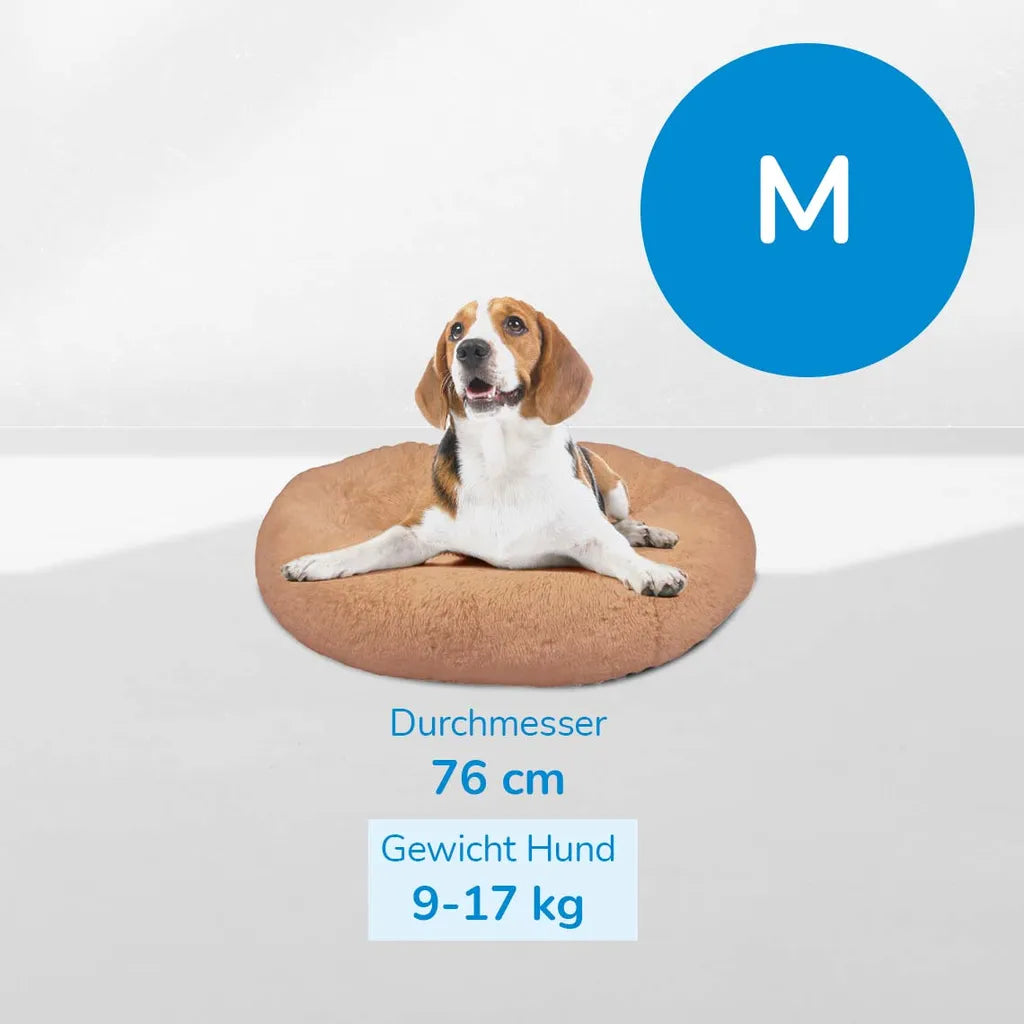  Peaceful Pooch M - Flauschiges Hundebett - 76cm Durchmesser - Faltbar - In Versch. Größen - Katzenbett - Waschbar - Herausnehmbare Polsterung - Entspannt Gelenke & Muskeln - Anti-Rutsch-Noppenboden