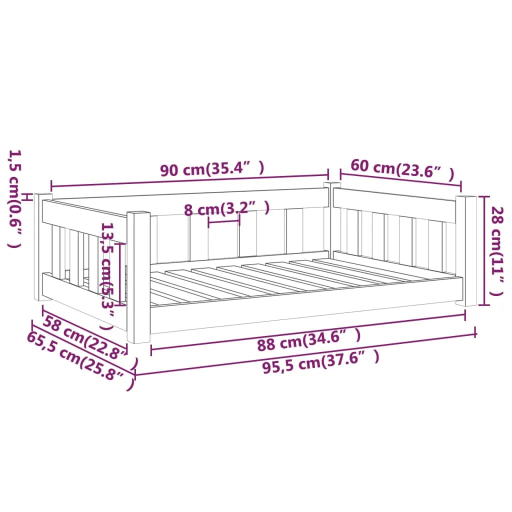  VidaXL Hundebett Schwarz 95,5x65,5x28 Cm Massivholz Kiefer