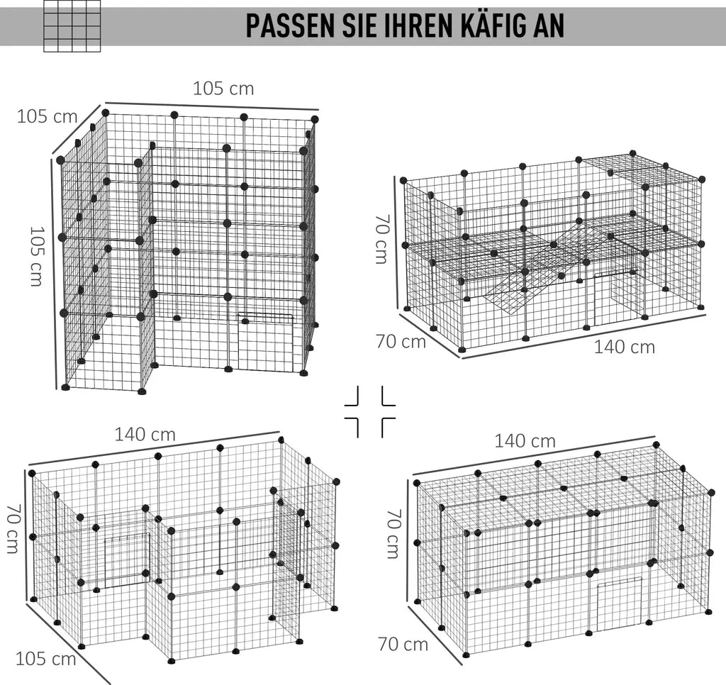  PawHut Freigehege Laufgitter DIY Welpenlaufstall Gittergehege Für Kleintier Aus Metallgitter Absperrgitter Kleine Haustiere Laufstall Für Innen 36 Platten Schwarz 146 X 73 X 73 Cm