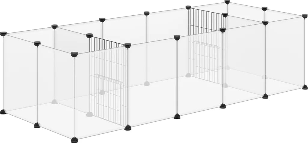 PawHut Freigehege, DIY Kleintiergehege, Meerschweinchen Gehege, Erweiterbarer Auslauf Für Kleintiere, Mit 18 Platten, Stahl, PP-Harzplatte, 175 X 70 X 45 Cm, Weiß