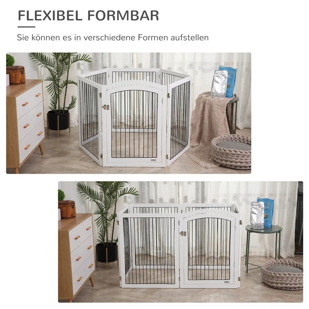  Pawhut Freigehege Schutzgitter Tierlaufstall Welpenauslauf Freilaufgehege Mit Tür Auslauf Für Kleintiere Flexible Klappbar Individuell Weiß+Schwarz 122 X 105,5 X 84,5 Cm