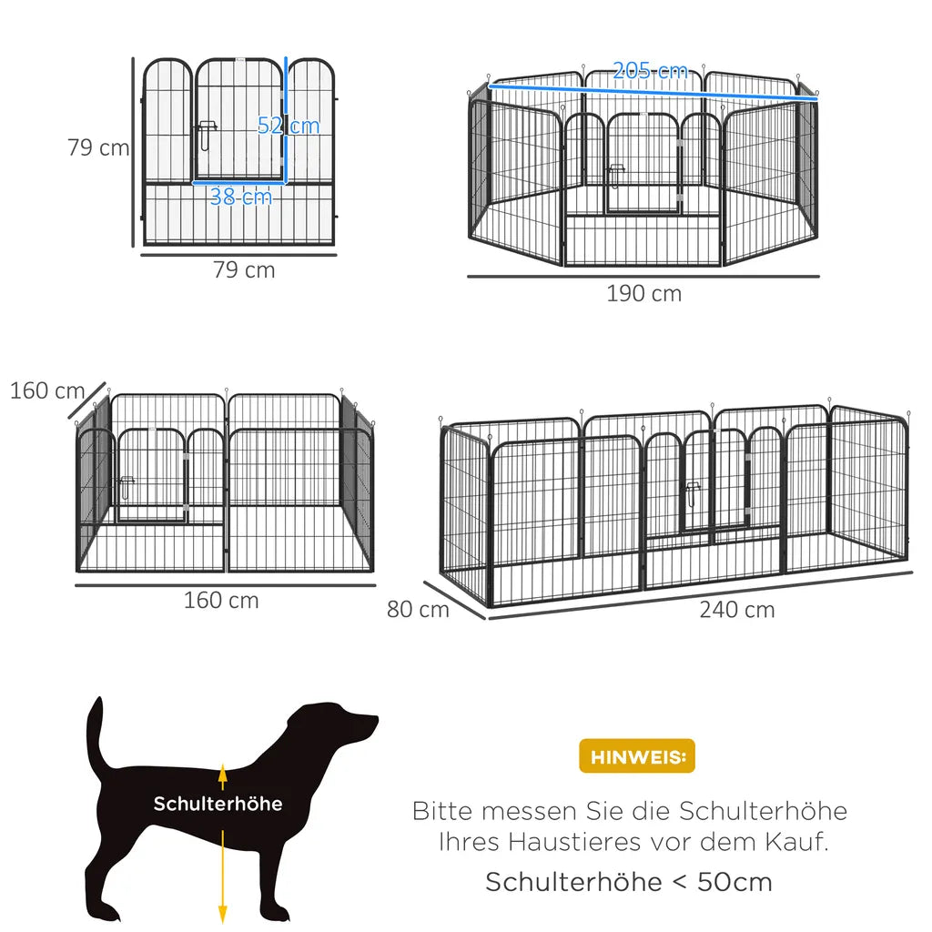  PawHut Welpenauslauf Freigehege Laufstall Für Haustier Laufgitter Laufstall Hundegehege Individuell Gestaltbare Form Mit Tür Metall 79 X 79 Cm Schwarz
