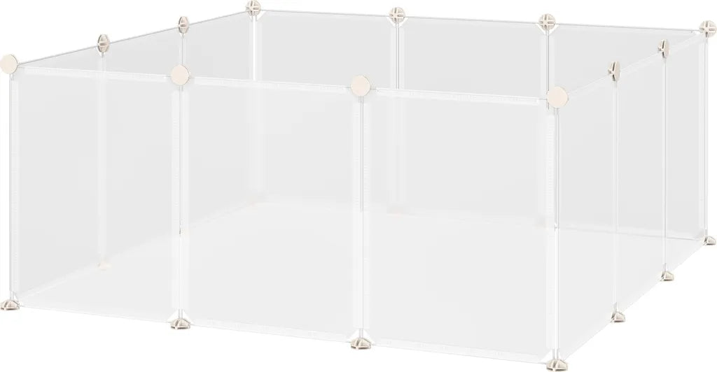  PawHut Freilaufgehege Laufgitter DIY Freigehege Gittergehege Absperrgitter Kleine Haustiere Laufstall Für Innen 12 Platten Weiß Metall PP-Harz 105 X 105 X 45 Cm