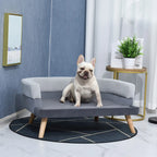 PawHut Hundesofa Mit Rückenlehne, Haustiersofa Mit Holzbeinen, Hundebett Weichem Bezug Katzensofa Grau 86,5x 61x36 Cm