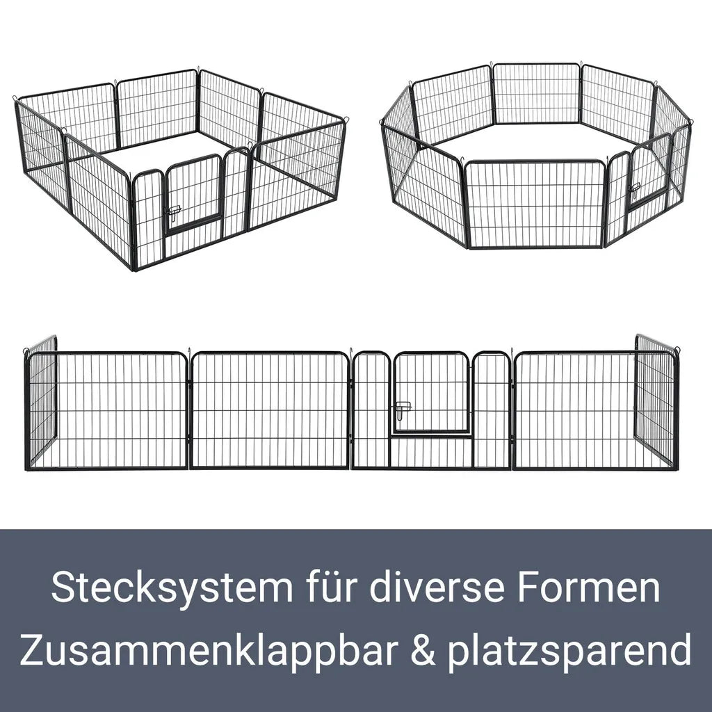  Juskys Welpenauslauf 160 X 160 X 60 Cm – Welpenlaufstall 8-teilig Aus Metall – Freigehege Mit Tür – Welpengitter Für Hunde, Hasen & Kleintiere