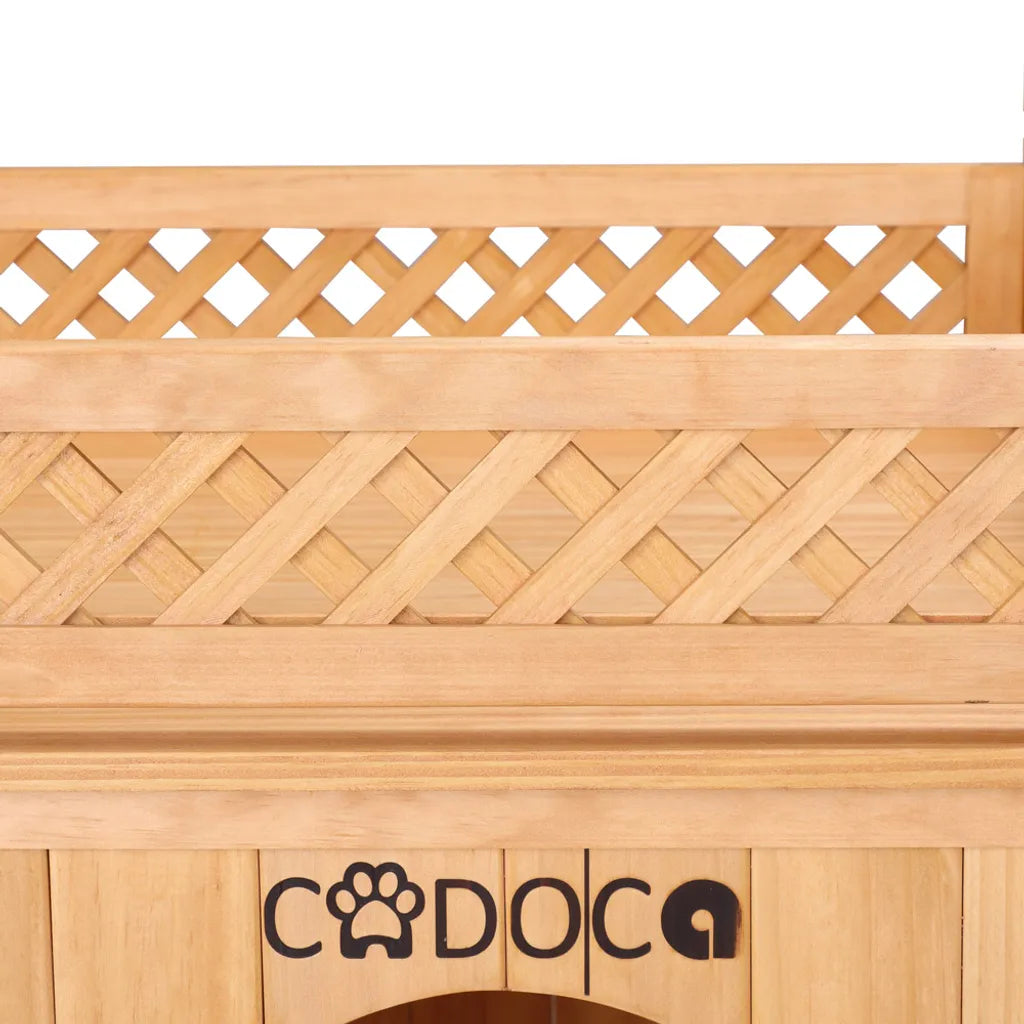  Cadoca Katzenhaus FSC®-zertifiziertes Holz 64,5x54,5x53,5cm 2-stöckig Leiter Balkon Indoor Outdoor Hundehütte Katzenvilla Tierhaus