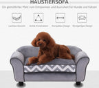  PawHut Hundesofa, Haustiersofa Mit Erhöhten Füßen, Hundecouch, Hundeliege Mit Kissen, Hundebett, Katzensofa, Waschbar, Samt, Grau, 73,5 X 41 X 33 Cm