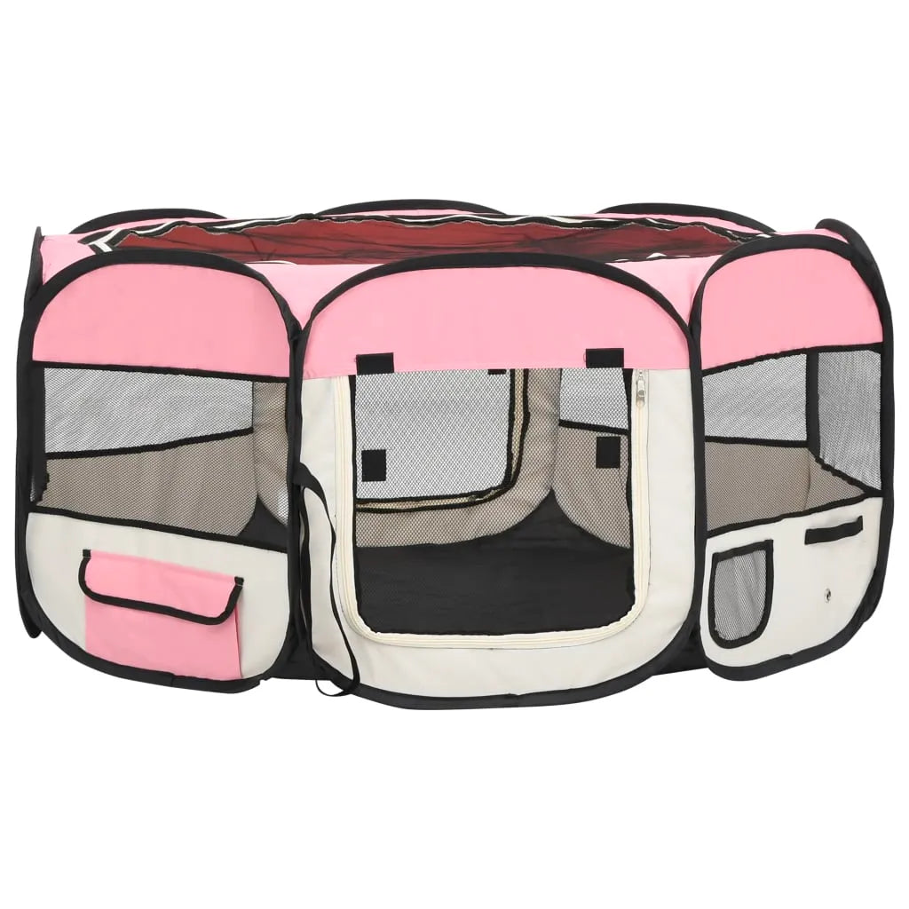  VidaXL Faltbarer Welpenlaufstall Mit Tragetasche Rosa 145x145x61 Cm