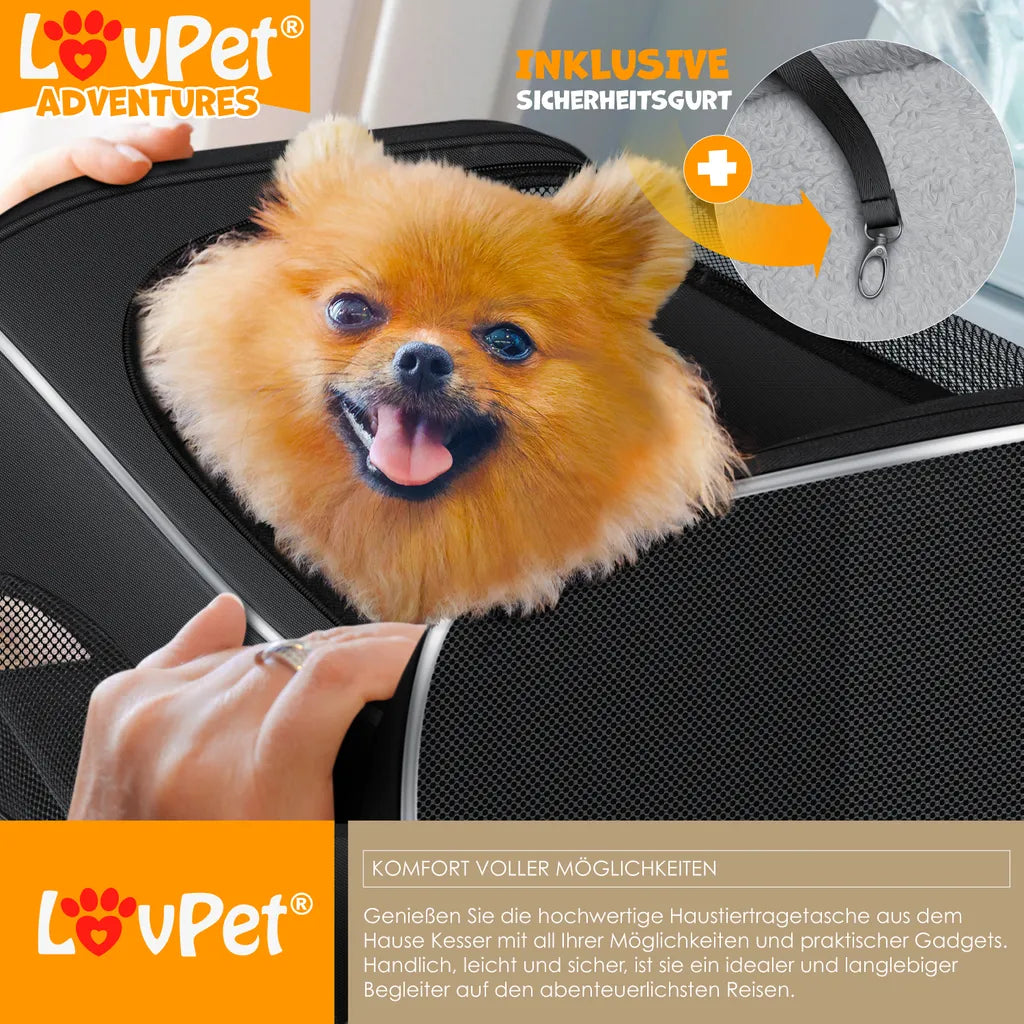  LOVPET® Hundebox Hundetasche Transportbox 2in1 Hunde & Katzentasche Hundetransportbox Inkl. Pet-Kissen + 3x Beutelrollen + Napf 44x31x36xm Transporttasche Für Haustiere, Haustiertransportbox, Farbe:Anthrazit