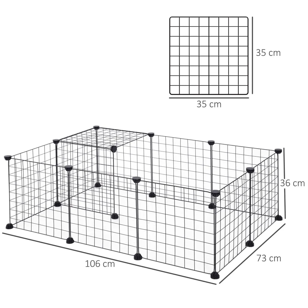  PawHut Gittergehege Freigehege Laufgehege Für Kleintiere Laufstall Kleintierkäfig Metallgitter Flexibel Umformbar Schwarz 106 X 73 X 36 Cm