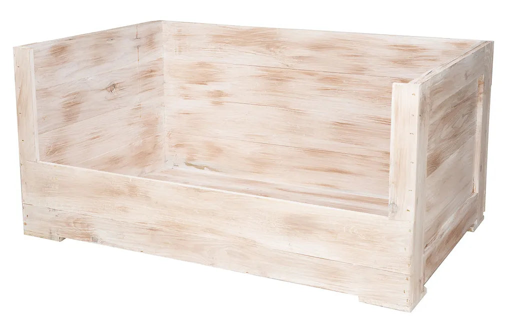  XXL Hundebett Balu Weiß Shabby Mit Kissen 115x54x40,5cm Kistenbett Hundesofa Hundekiste Holzkiste