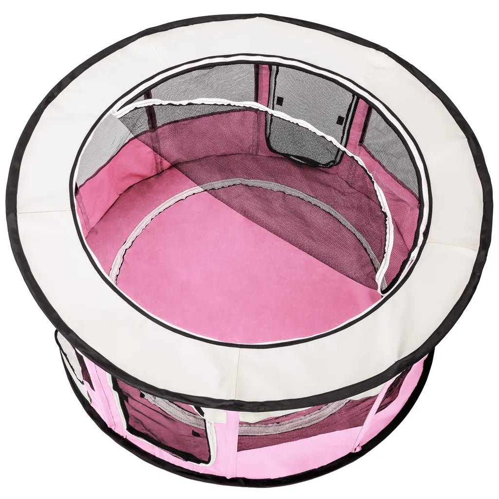  Tectake Welpenlaufstall Carola Aus Polyester Mit Tragetasche - Pink