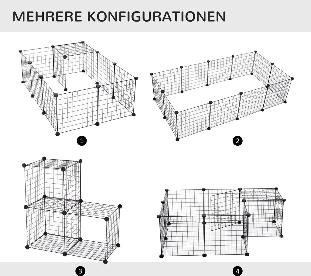  PawHut Gittergehege Freigehege Laufgehege Für Kleintiere Laufstall Kleintierkäfig Metallgitter Flexibel Umformbar Schwarz 106 X 73 X 36 Cm