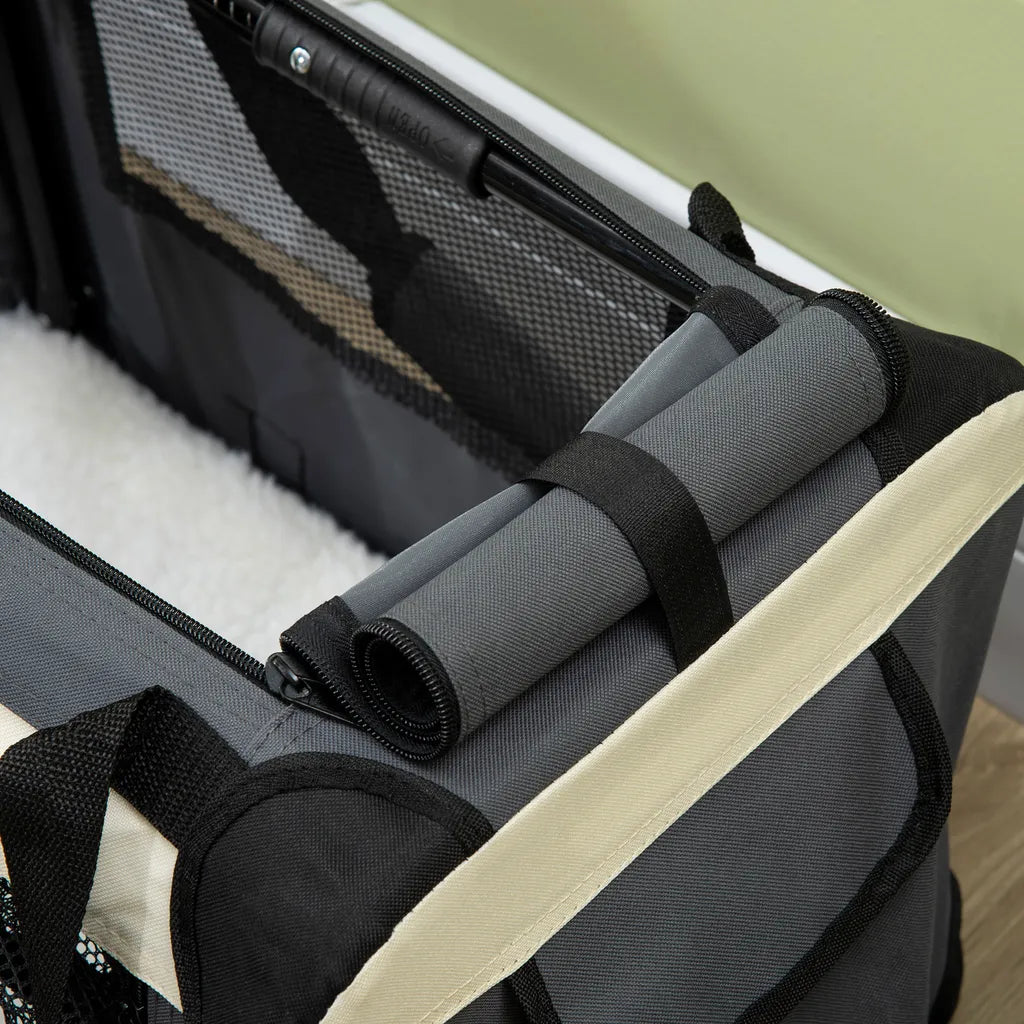  PawHut Hundetasche Transporttasche Faltbare Hundebox Mit Kissen Hundetragetasche Für Kleine Hunde Reisetasche Haustierrucksack Outdoor Oxfordstoff Grau+Schwarz 50,5 X 33,5 X 35 Cm