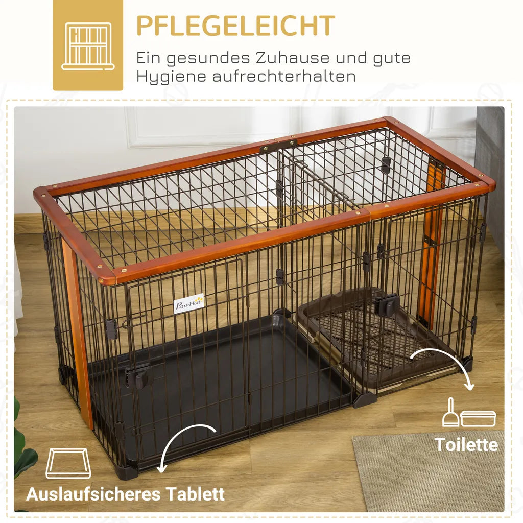  PawHut Hundekäfig Mit Toilette Tablett Hundebox Mit 2 Türen Für Kleine Hunde Tierkäfig Innen Zuhause Stahl Kaffee 111 X 54 X 61 Cm