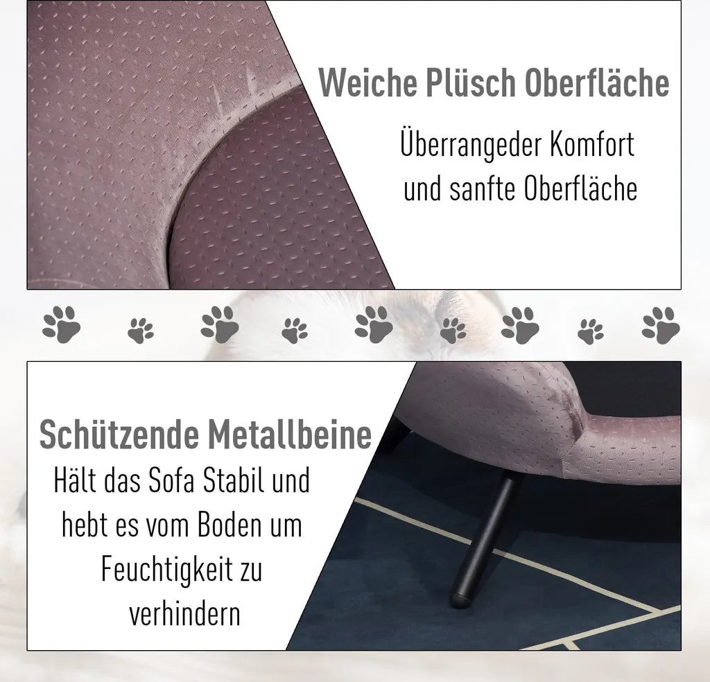 Pawhut Hundesofa In Beckenform Mit Weichem Bezug, Haustiersofa Mit Metallbeinen, Hundebett, Katzensofa, 74 X 68,5 X 31 Cm