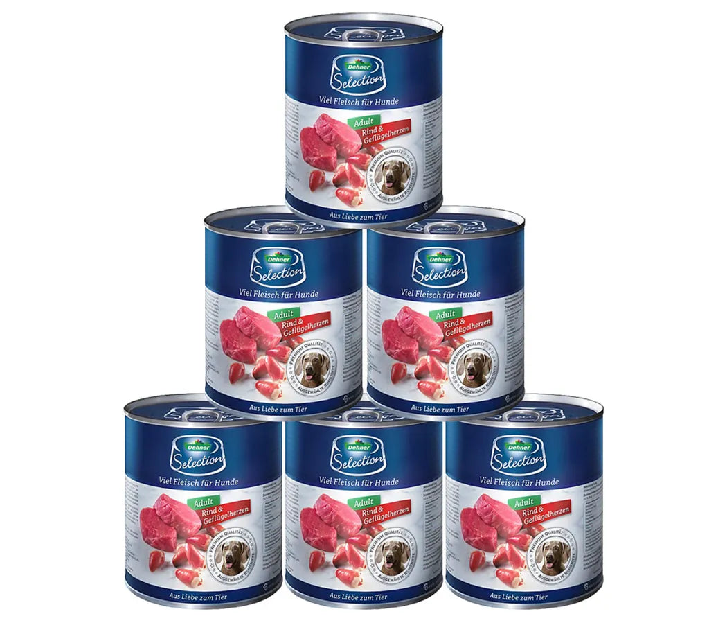  Dehner Premium Hundefutter Adult, Rind Und Geflügelherzen, 6 X 800 G (4.8 Kg)
