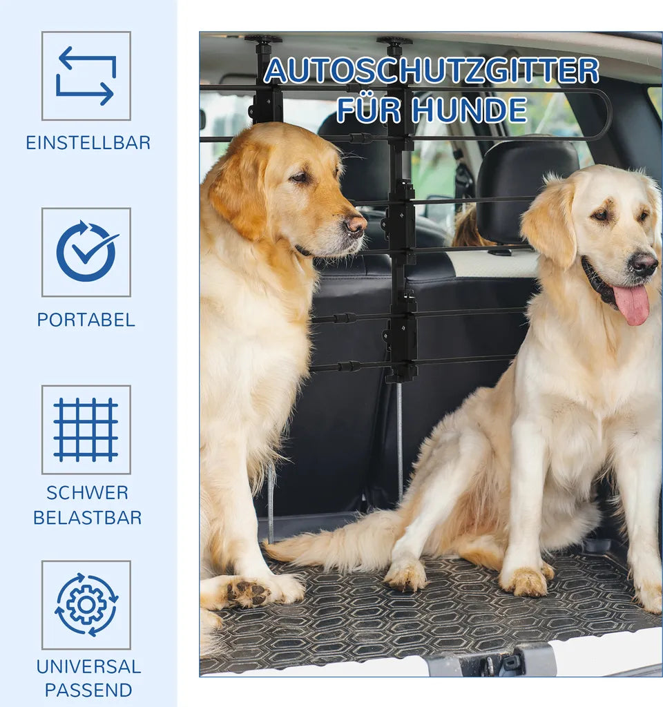  PawHut Hundeschutzgitter Auto, Verstellbares Trenngitter Für Hunde, Universal Kofferraum Hundegitter, Autotrennwand, Kofferraumgitter, Stahl, 89-150 X 76-124 Cm