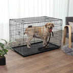  Feandrea Hundekäfig, XXL, 122 X 74,5 X 80,5 Cm, Klappbar, Mit 2 Türen, Ausziehbare Kunststoffschale, Schwarz PPD48H