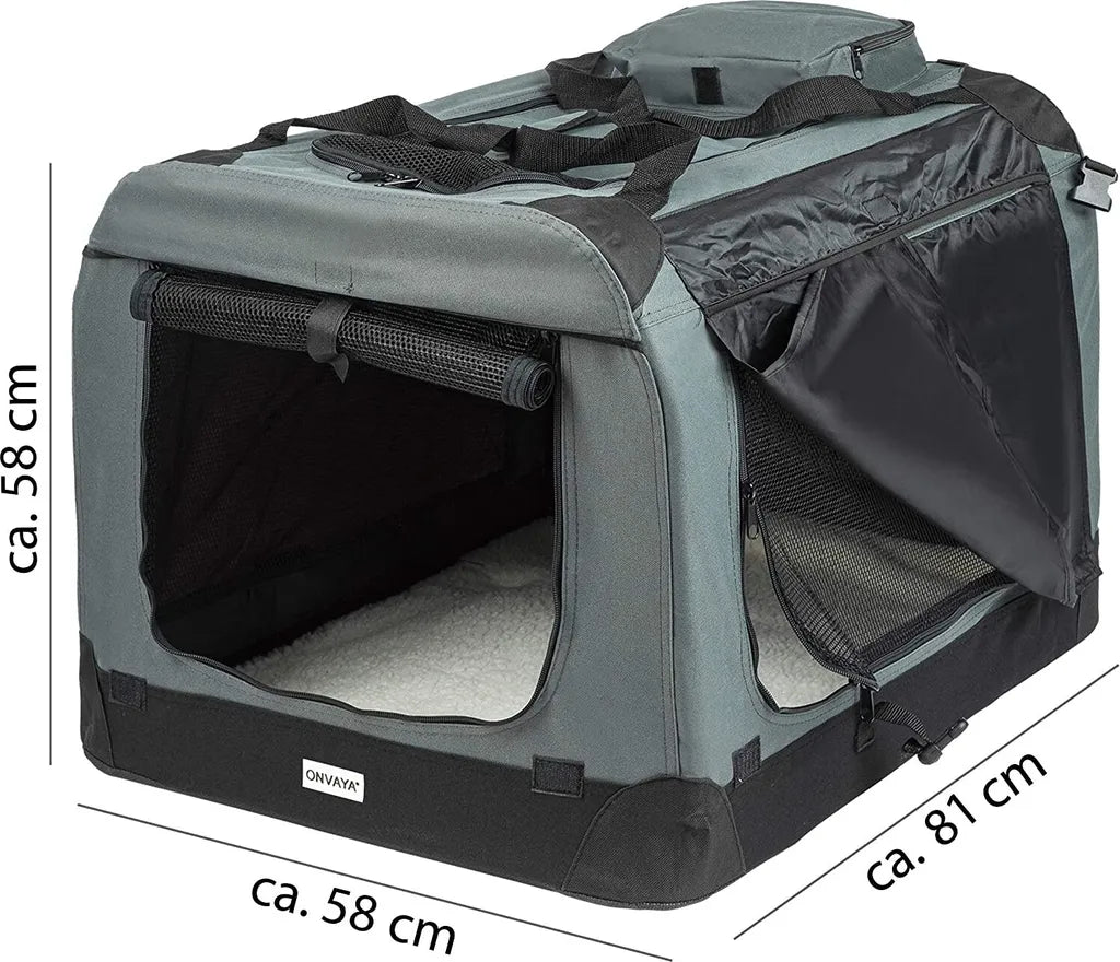  ONVAYA® Faltbare Transportbox Für Hunde & Katzen | XL | Faltbare Hundebox Oder Katzenbox Für Auto & Zuhause | Farbe Grau Schwarz