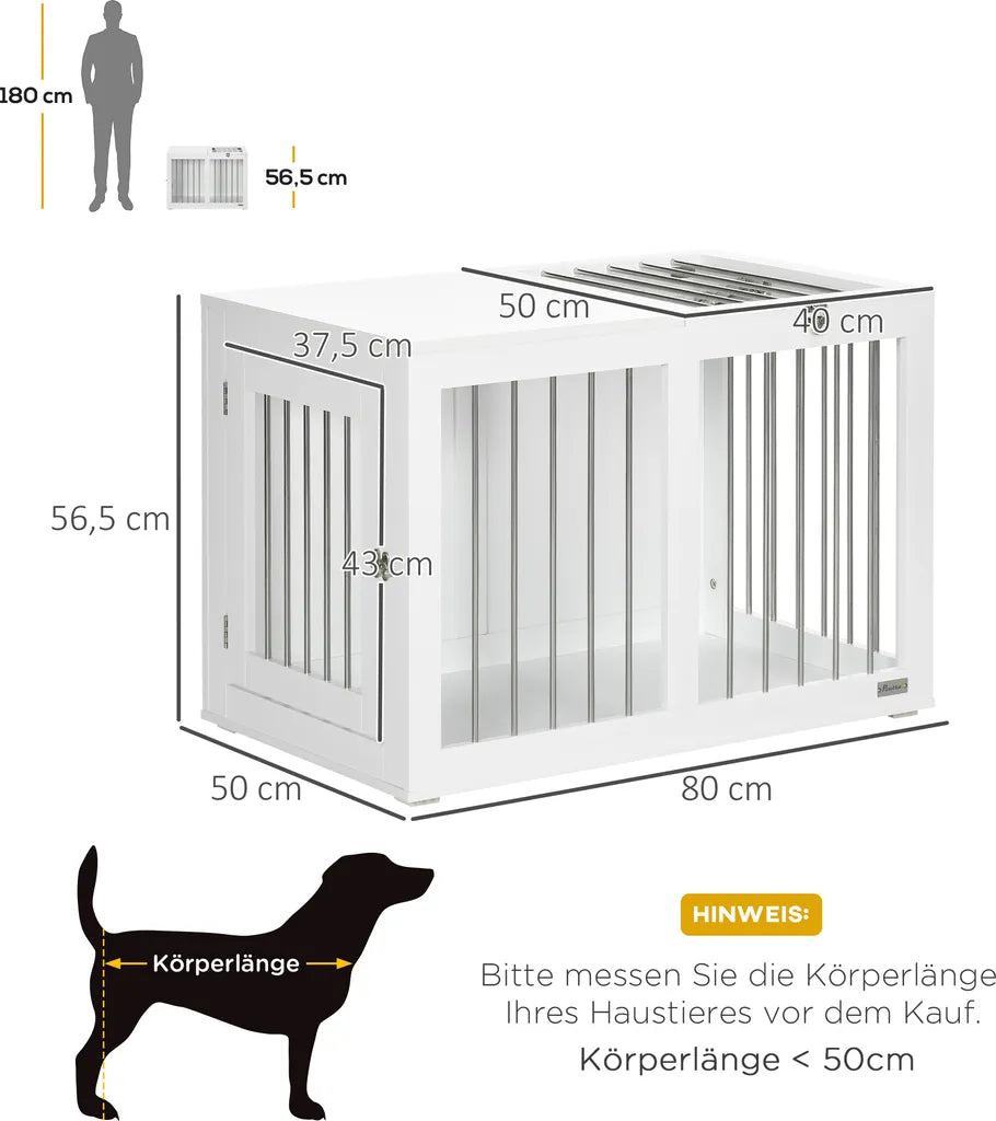  PawHut Hundekäfig, Hundehütte Mit Tischplatte, Haustierkäfig Für Mittelgroße Hunde, Hundebox Mit Türen, Hundehaus, Beistelltisch, Transportkäfig, Weiß, 80 X 50 X 56,5 Cm