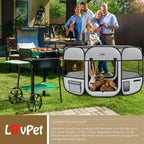  LOVPET® Welpenlaufstall Tierlaufstall Faltbar Für Kleintiere Hunde, Katzen Inkl. Hundenapf Hundelaufstall Freigehege Oxfordgewebe Pop-up System Indoor & Outdoor, Farbe:Hellgrau / Schwarz