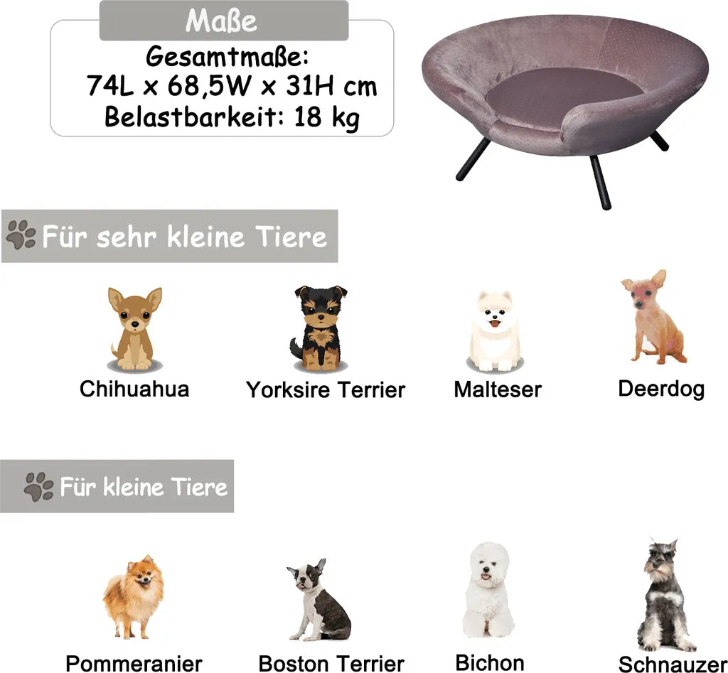  Pawhut Hundesofa In Beckenform Mit Weichem Bezug, Haustiersofa Mit Metallbeinen, Hundebett, Katzensofa, 74 X 68,5 X 31 Cm