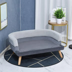  PawHut Hundesofa Mit Rückenlehne, Haustiersofa Mit Holzbeinen, Hundebett Weichem Bezug Katzensofa Grau 86,5x 61x36 Cm