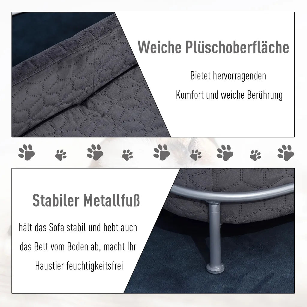  PawHut Hundesofa Mit Rückenlehne Haustiersofa Mit Metallbeinen Hundebett Weichem Bezug Katzensofa Metall Grau+Silber 63,5 X 43 X 24,5 Cm