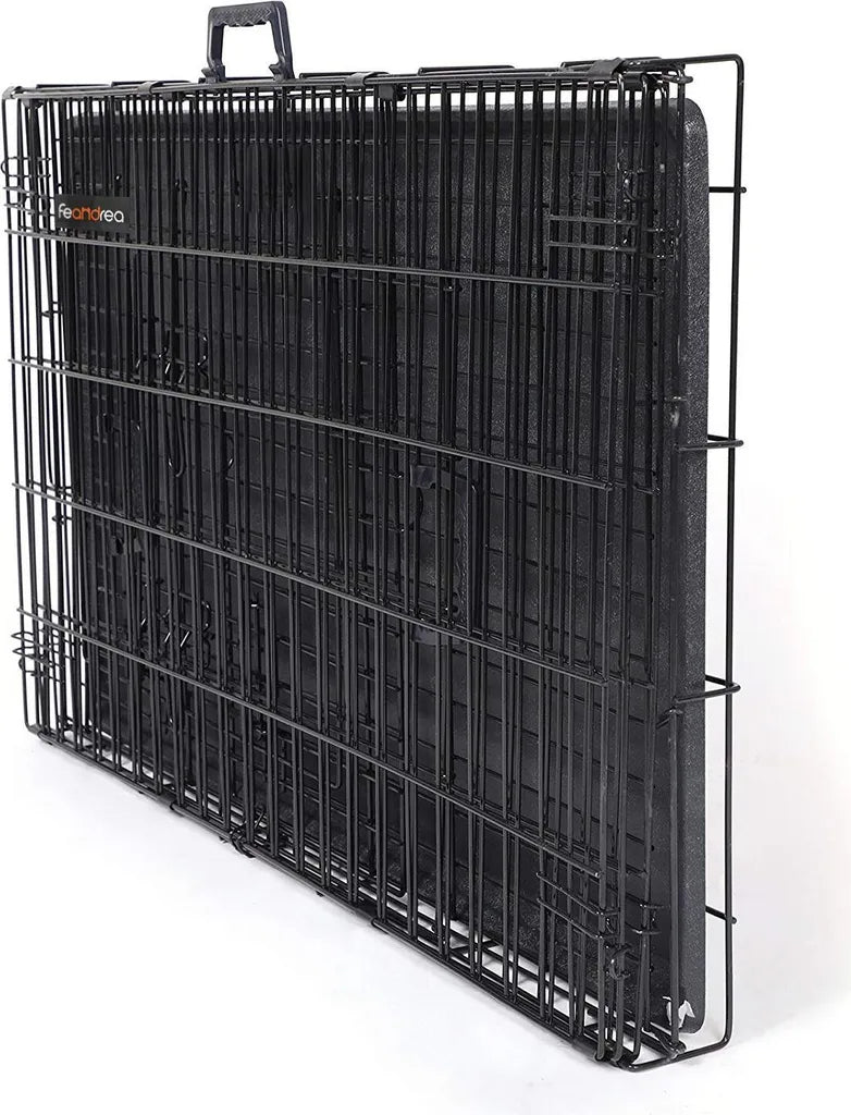  Feandrea Hundekäfig, XXL, 122 X 74,5 X 80,5 Cm, Klappbar, Mit 2 Türen, Ausziehbare Kunststoffschale, Schwarz PPD48H