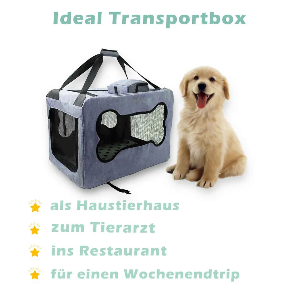  ABISTAB Knochen Transportbox Hunde Und Katze Faltbare Tragetasche Blau Größe M Robuste Atmungsaktive Netz Mit Komfort Und Sicherheit