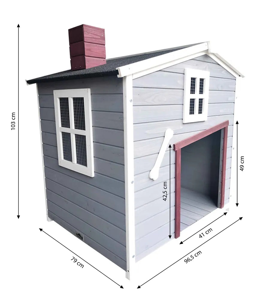  Dehner Lieblinge Hundehütte Hector, Ca. 96.5 X 103 X 79 Cm, Bitumen/Tannenholz, Grau/rot/weiß