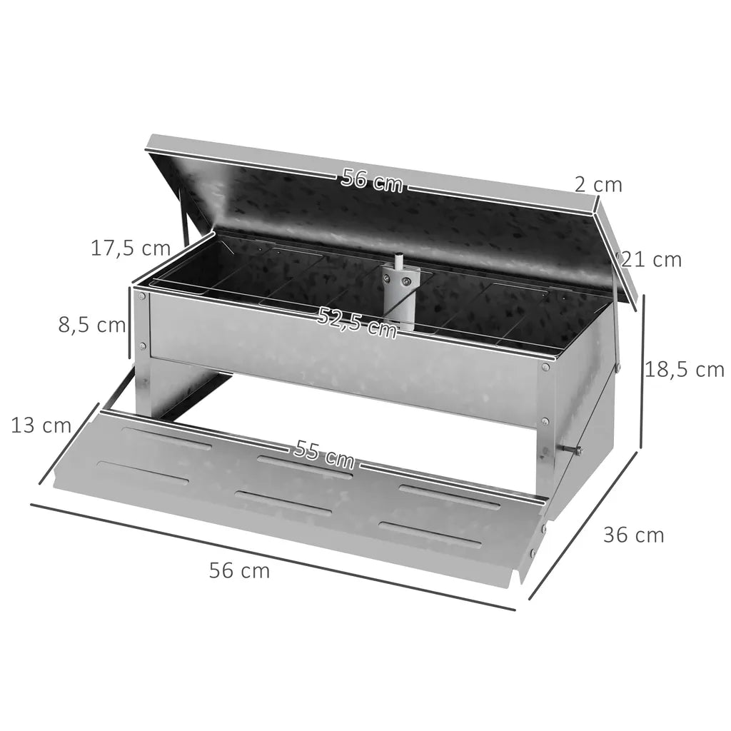  PawHut Futterautomat Hühner 5 Kg Füllmenge Hühnerfutterautomat Futterspender Geflügel-Futterspender Mit Deckel Für Hühner Und Geflügel Wasserdicht Automatisch Silber 56 X 36 X 18,5 Cm