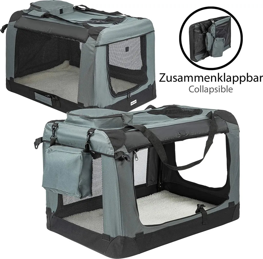  ONVAYA® Faltbare Transportbox Für Hunde & Katzen | XL | Faltbare Hundebox Oder Katzenbox Für Auto & Zuhause | Farbe Grau Schwarz