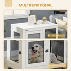  PawHut Hundekäfig, Haustierkäfig Mit Tischplatte, Hundehaus, Hundehütte Mit Kissen, Hundebox Indoor, Tierkäfig Mit 2 Türen Für Große Hunde, Beistelltisch, Weiß+Schwarz, 94 X 60 X 71,5 Cm