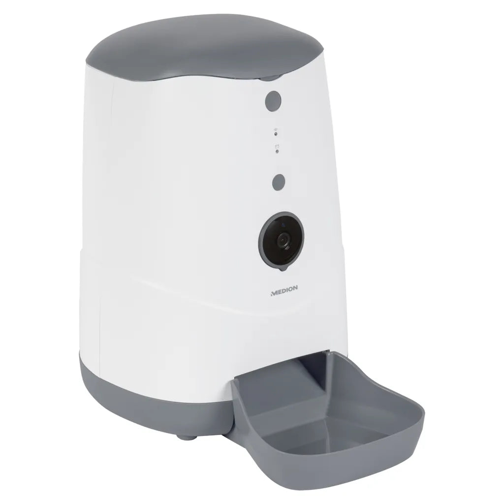  MEDION Smarter Futterautomat (Futterspender Für Hunde Und Katzen, Trockenfutter, Fütterungszeiten, Portionenanzahl, Steuerung Per App, HD-Video Kamera, MD60228)