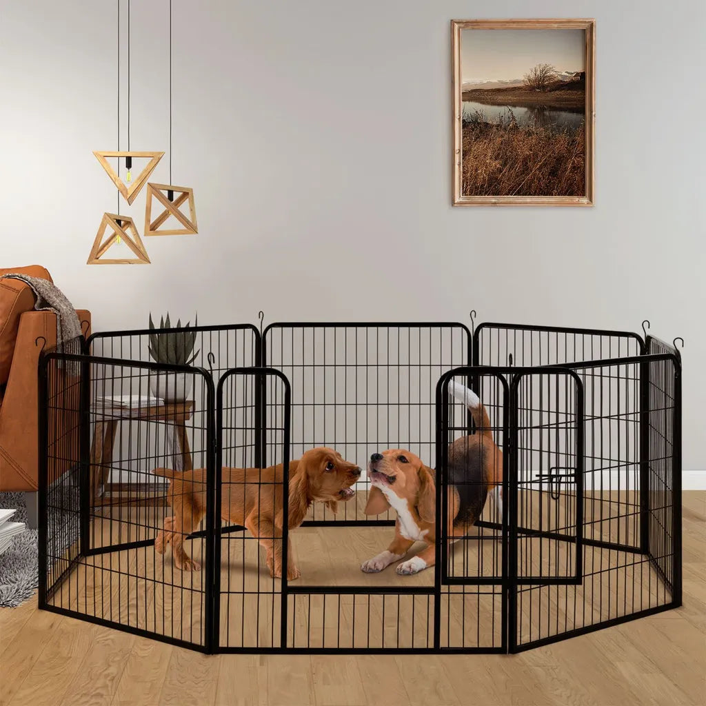  Juskys Welpenauslauf Plus 160 X 160 X 80 Cm – Welpenlaufstall 8-teilig Aus Metall – Freigehege Mit Tür – Welpengitter Für Hunde, Hasen & Kleintiere