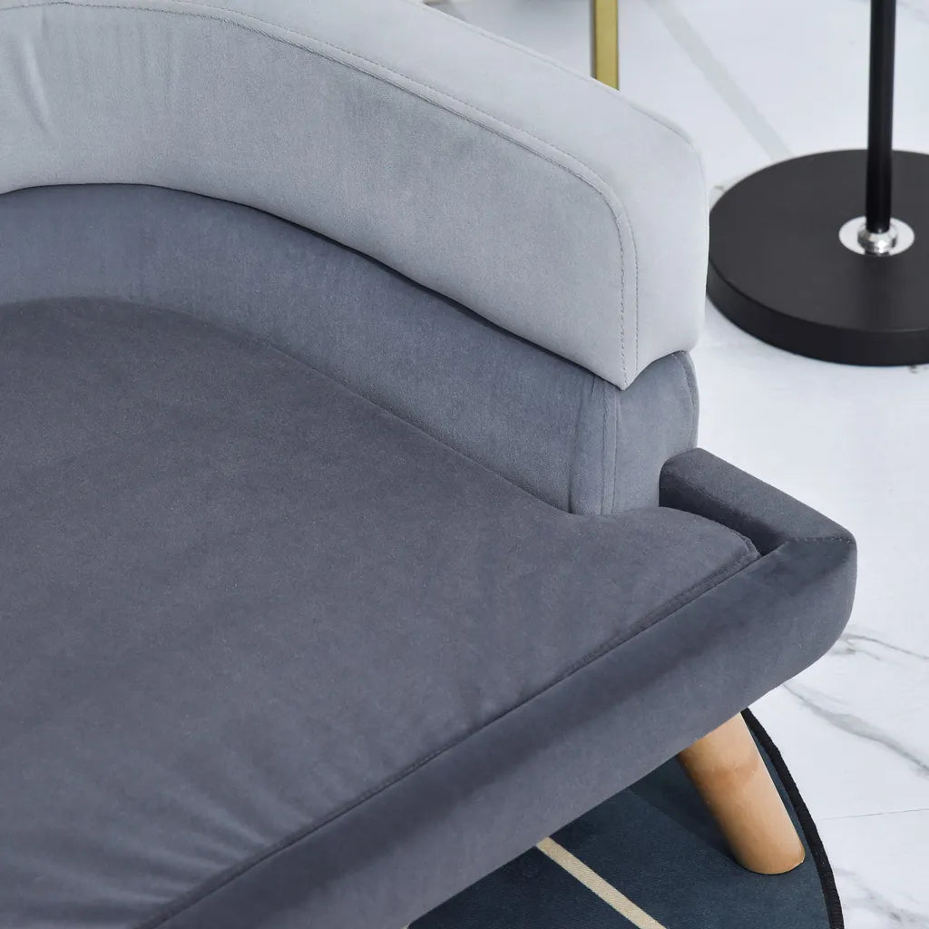  PawHut Hundesofa Mit Rückenlehne, Haustiersofa Mit Holzbeinen, Hundebett Weichem Bezug Katzensofa Grau 86,5x 61x36 Cm