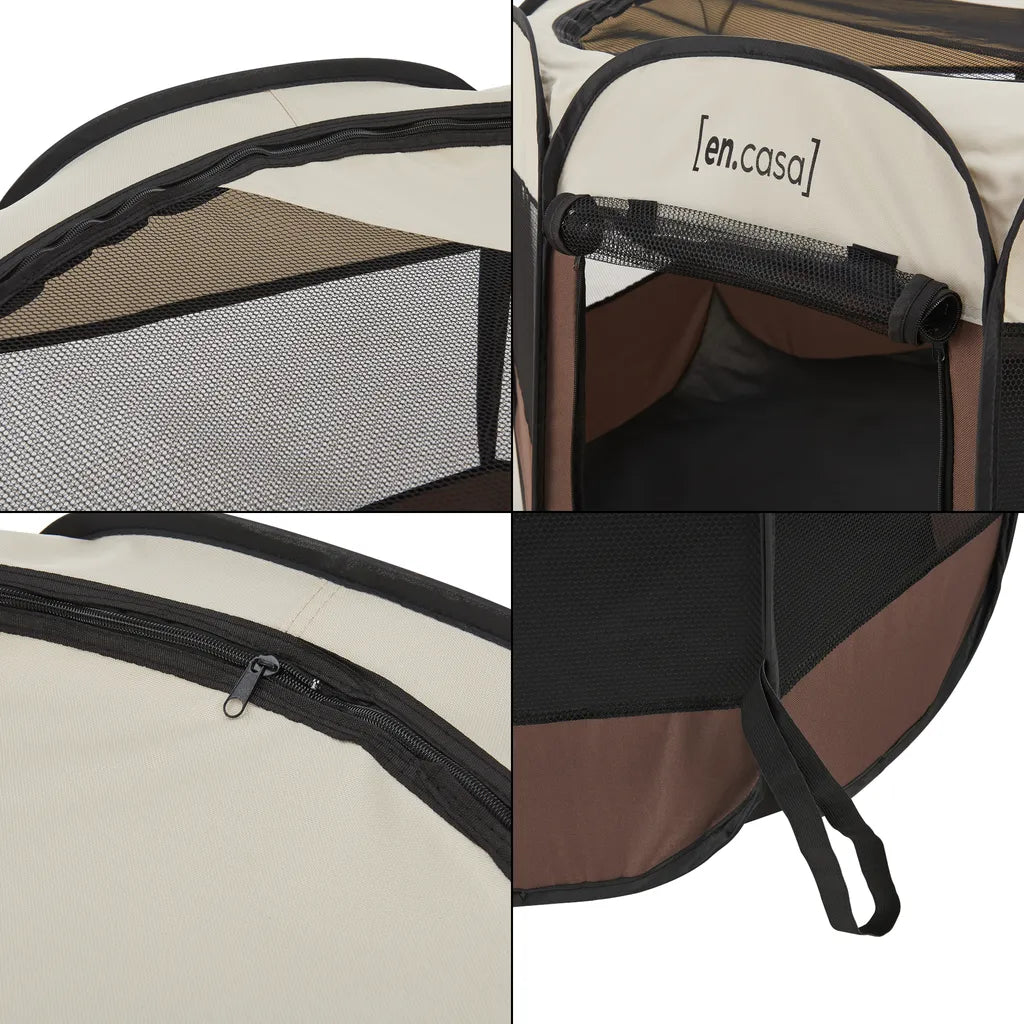  Hundelaufstall Telford 58 X 114 X 114 Cm Tierlaufstall Für Innen- Und Außenbereich Welpenlaufstall Hundehütte Braun / Cremefarben