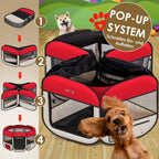  LOVPET® Welpenlaufstall Tierlaufstall Faltbar Für Kleintiere Hunde, Katzen Inkl. Hundenapf Hundelaufstall Freigehege Oxfordgewebe Pop-up System Indoor & Outdoor, Farbe:Rot / Beige