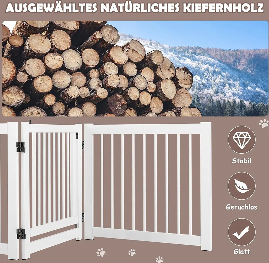  COSTWAY 3-teiliges Absperrgitter Hunde Mit Tor, 61cm Hoch Schutzgitter Holz Klappbar, Treppengitter Hundeabsperrgitter Türschutzgitter